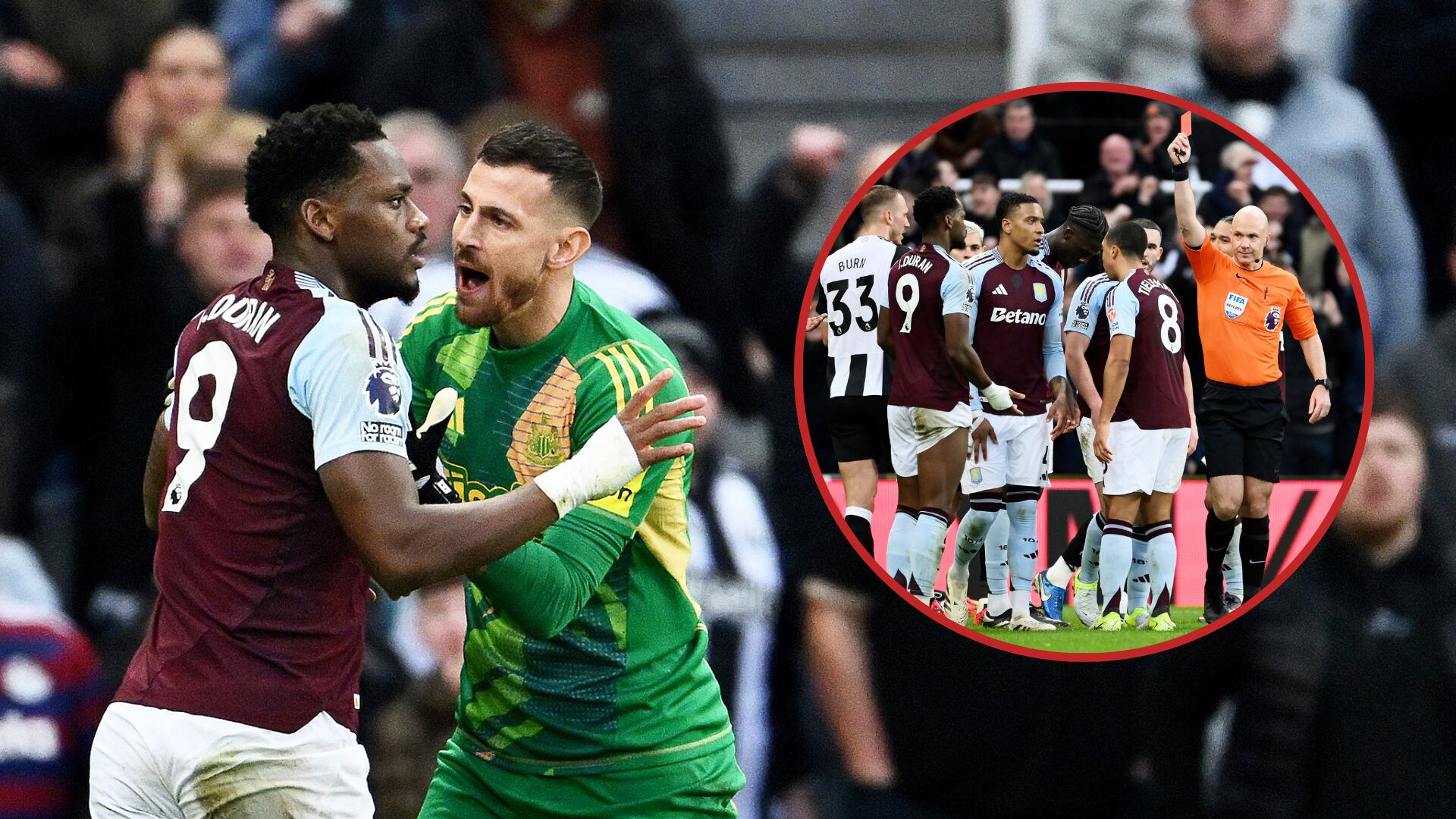 Jhon Jader Durán protagonizó absurda expulsión en el partido Newcastle vs. Aston Villa